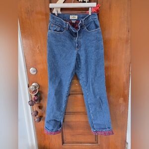 Vintage 90’s L.L Bean Red Plaid Flannel Lined High Rise Blue Jeans Size 6